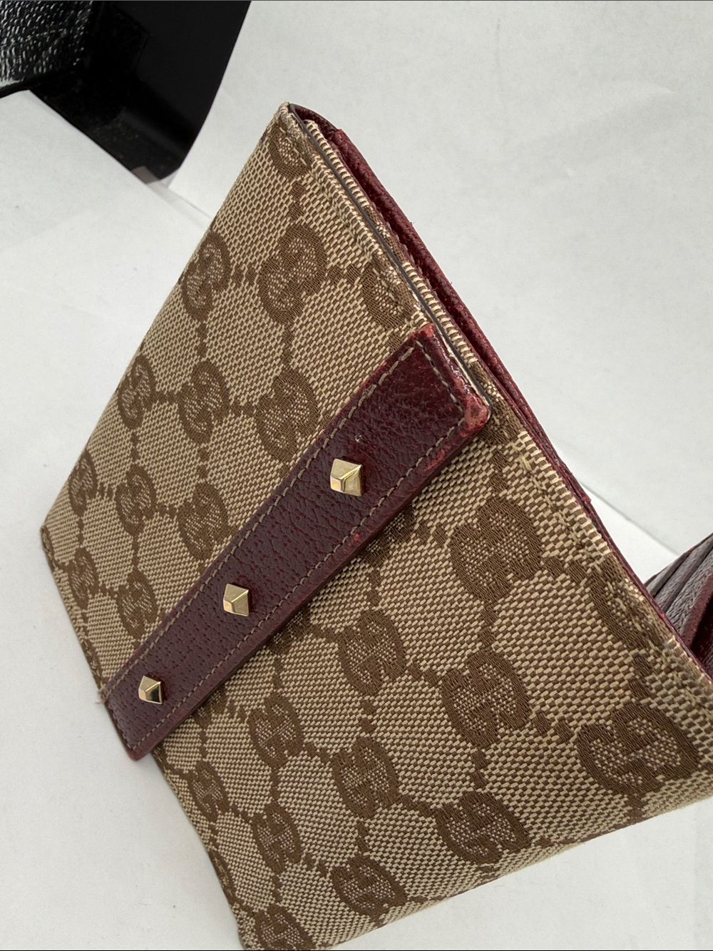 Gucci Beige Monogram Canvas Small Compact Wallet with Leather Trim Bi-Color - Picture 14 of 15
